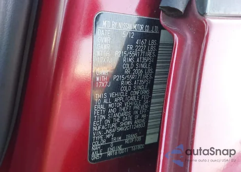 2012 Nissan Juke Sv z USA, uszkodzony, nr VIN JN8AF5MV2CT124803